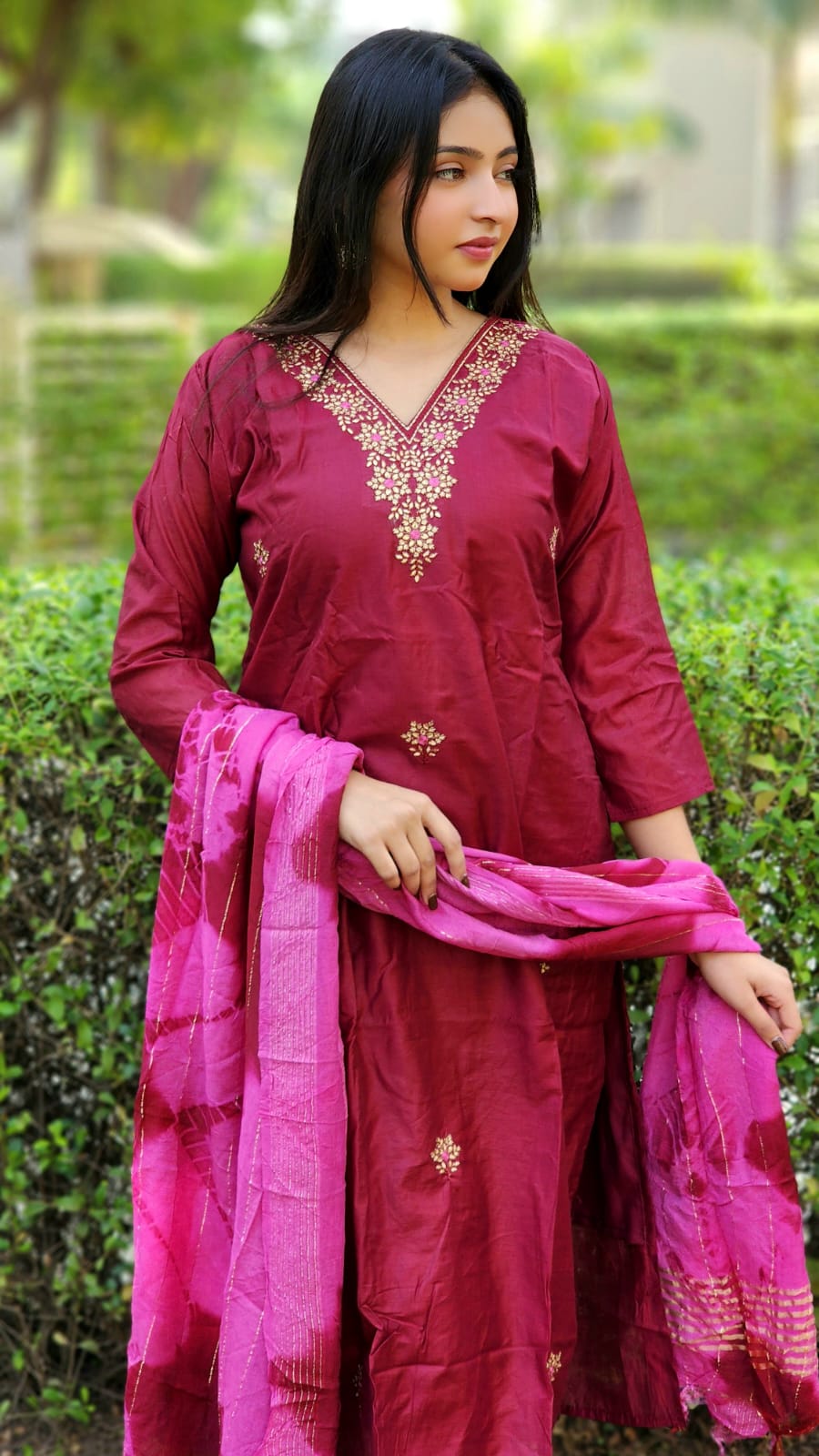 Virat Designer V Neck Kurti With Bottom Dupatta Catalog